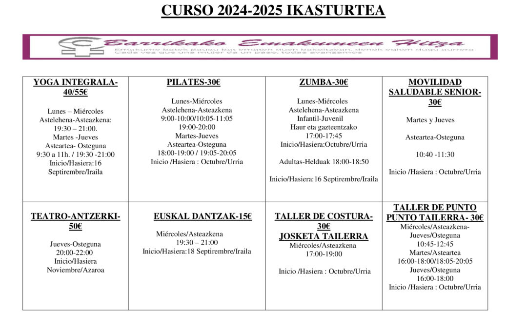 ACTIVIDADES CURSO 2024-2025/2024-2025 IKASTURTEKO JARDUERAK